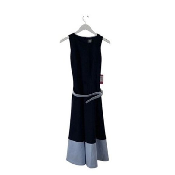 Vince Camuto Dresses & Skirts - Vince Camuto Women's Navy Blue Belted A-Line Midi Dress Size 6 NWT